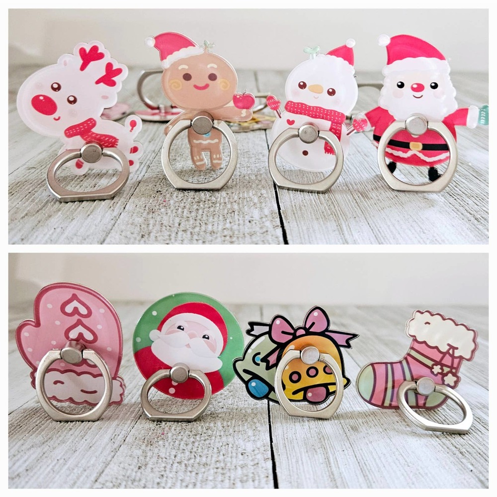 2" Christmas Holiday Enamel Cellphone Mobile Ring Stands Holders